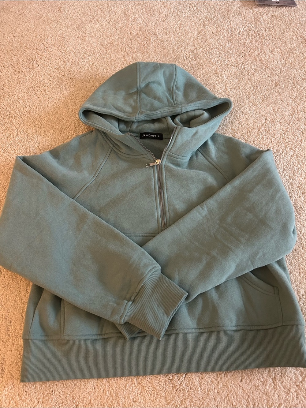 Half-Zip Sage Green Hoodie - Women